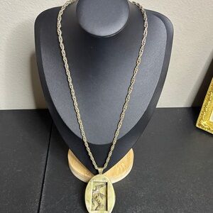 Vintage Gold Tone Rustic Oval Caged Pendant Chain Necklace Articulated Bird